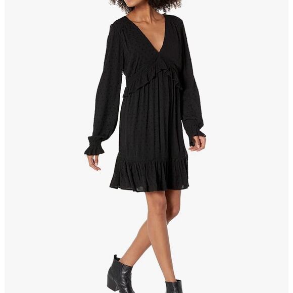 Paige ODELISE Dress Size Small Black Swiss Dot Textured V Neck Lace Ruffle Mini - Picture 1 of 16